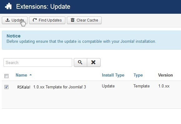 Select RSKala! 1.0.xx Template for Joomla! 3 and Update