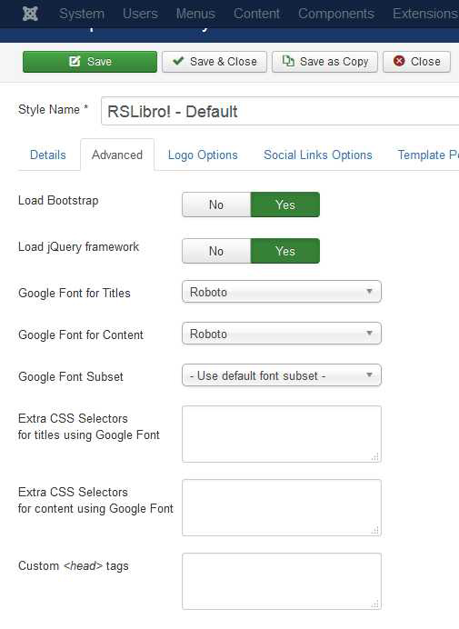 RSLibro! Joomla! 3.x template Advanced Tab preview