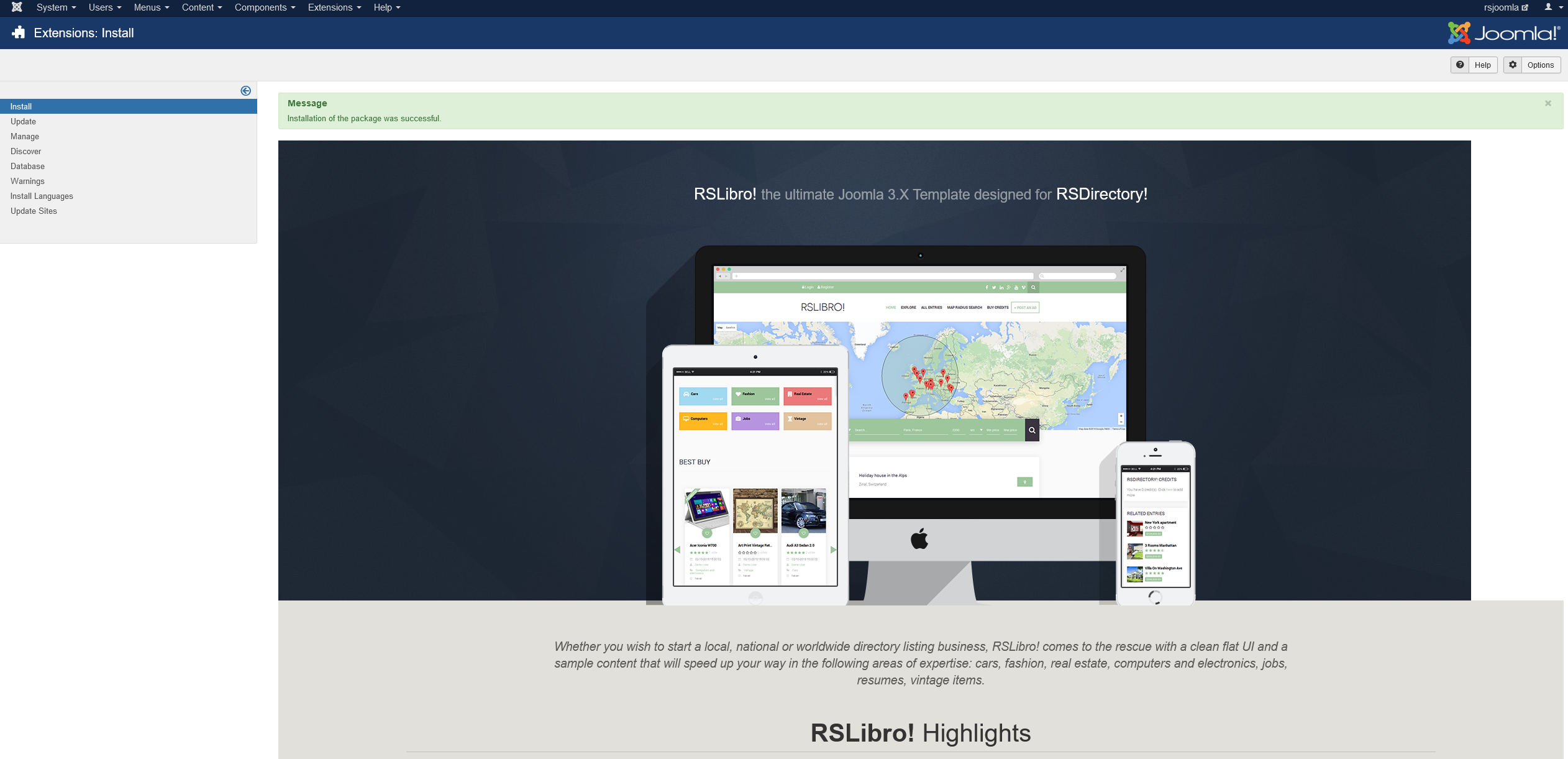 Installing RSLibro! 4.x Joomla! template Step 4