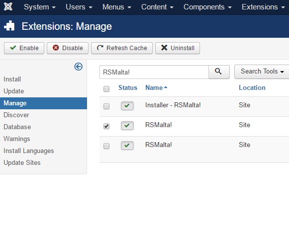 Uninstalling RSMalta! - Select RSMalta! Package and click uninstall