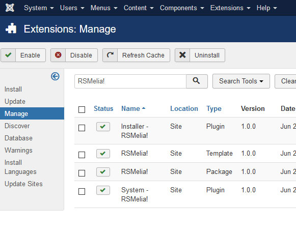 Uninstalling RSMelia! - Select RSMelia! Package and click uninstall