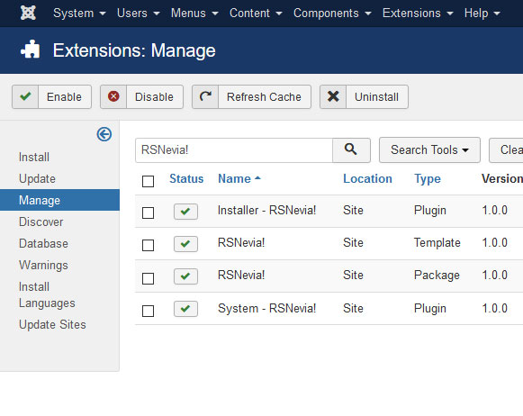 Uninstalling RSNevia! - Select RSNevia! Package and click uninstall