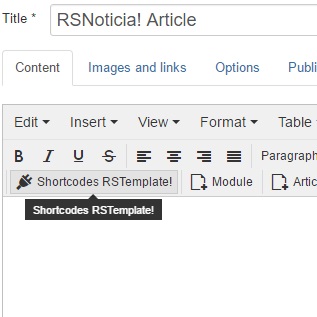 Accessing rsnoticia! Shortcodes with other editors installed