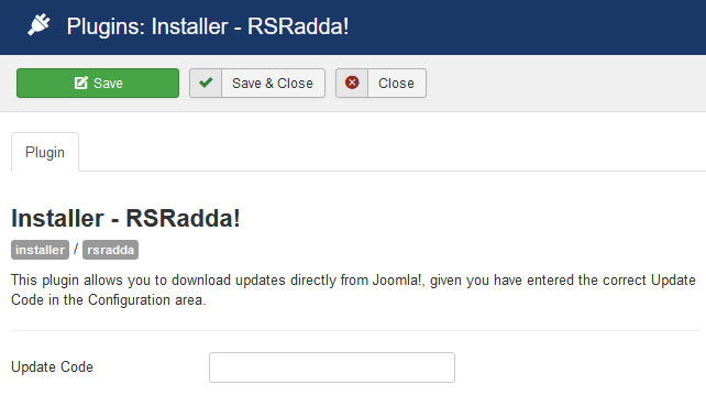 Insert your license code to Installer Plugin RSRadda!