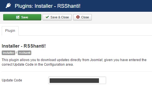 Insert your license code to Installer Plugin RSShanti!