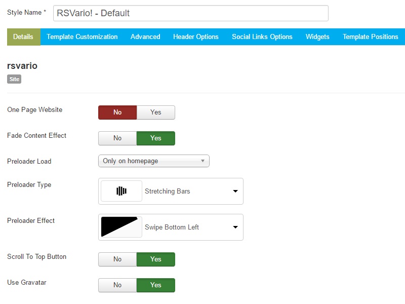 RSVario! Joomla! 3.x template Details Tab preview