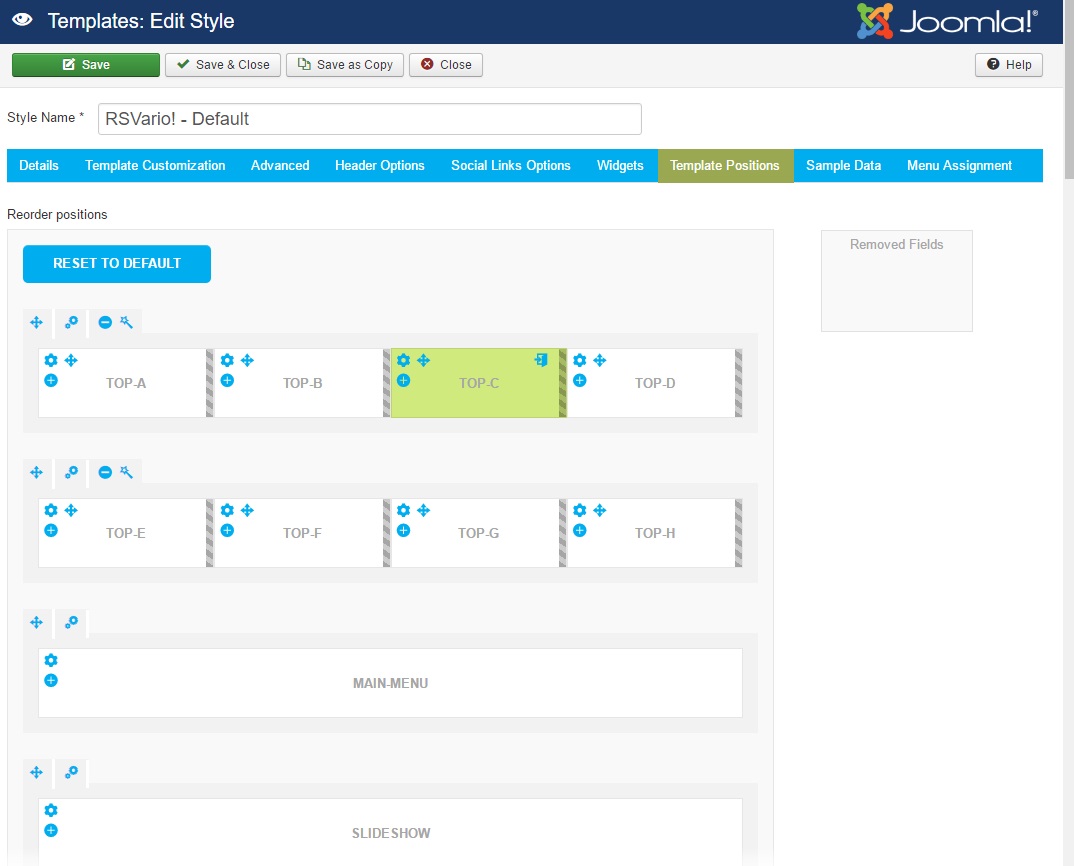 RSVario! Joomla! 3.x template Template Positions Tab preview