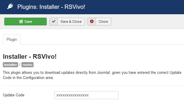 Insert your license code to Installer Plugin RSVivo!